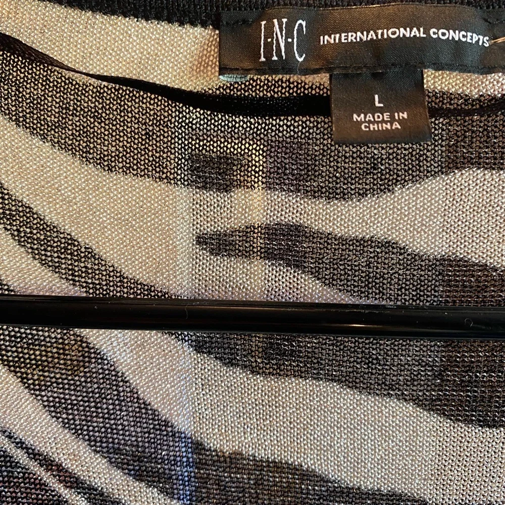 INC Int Concepts cardigan. Zebra and giraffe black and white with shimmer. Large - Picture 5 of 9